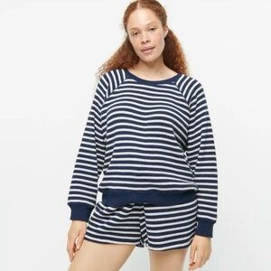 J.Crew Waffle Crewneck Sweatshirt in Navy Stripe